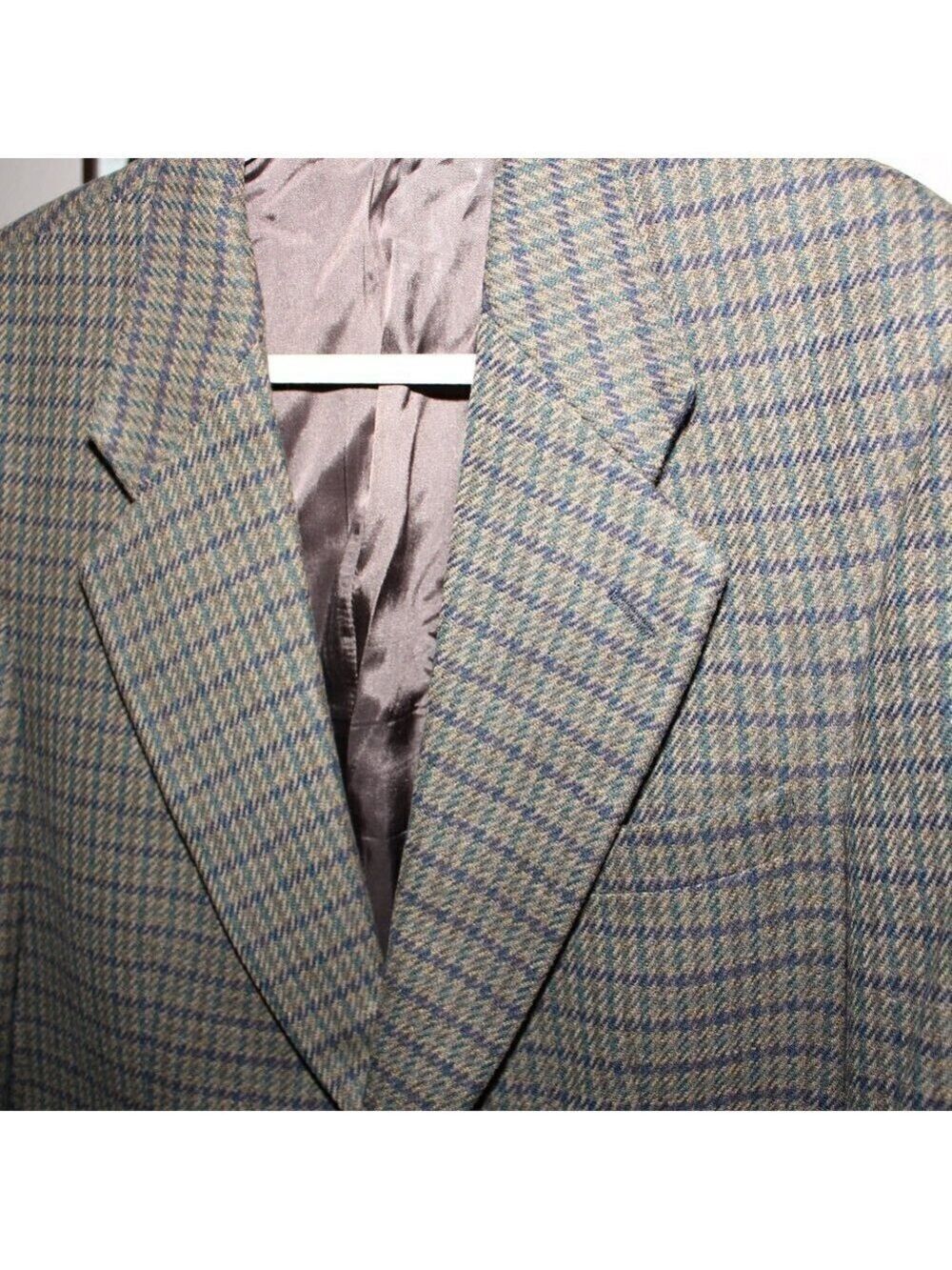 Burberrys Mens Vintage Sport Coat Wool Green Navy Houndstooth see measurements - Picture 2 of 14